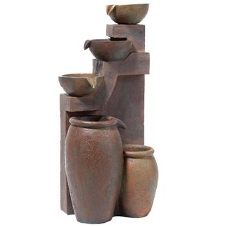 PRIMROSE Tiered Cascading Bowls Jars Water Feature Quito 4 Tier Lights 101cm in Bronze