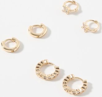 Simons Womens Small decorative crystal Hoop Earrings Set of 3