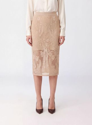 Twinset High-Waisted Lace Midi Pencil Skirt
