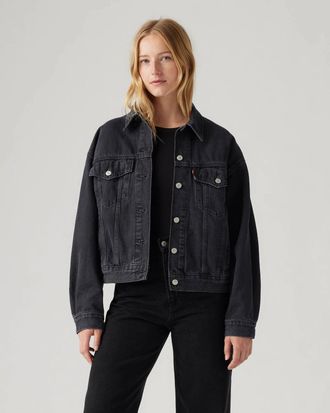 Levi's 90s Trucker Jacket Womens Black Denim Button Front Relaxed Fit JAX1174