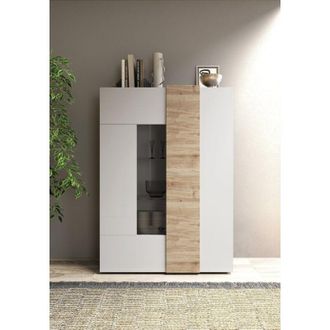 Dmora Vitrina Gorizia, Mueble Expositor 8 Estantes, 2 Puertas, Apertura Est&aacute;ndar, 121x44x169h Cm Blanco Brillante