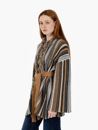 Akep Cardigan a righe con frange lurex oro / beige
