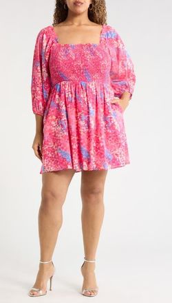 Sugarlips Leah Abstract Print Niko Smocked Minidress in Pink-Blue at Nordstrom, Size 1 X