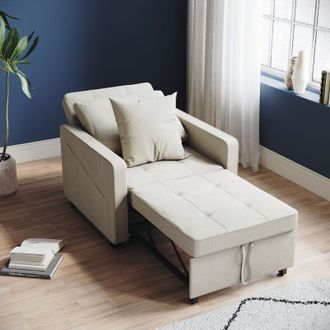 Elegant Lighting Living Room Recliner Sofa 3-in-1 Multifunctional Sofa Bed Adjustable Backrest High-bounce Sponge Easy Clean Surface, Cream 81x87x77.5cm