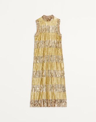 Valentino Abito Midi In Tulle Illusione Ricamato Donna BRONZE/SILVER 40