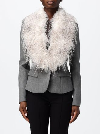 Elisabetta Franchi Slim Fit Virgin Wool Blazer with Fur Collar