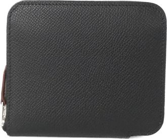 Herm&egrave;s Black Epsom Leather Silk Coin Purse/Coin Case (Pre-Owned)