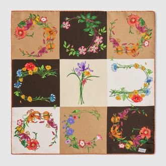 Gucci Printed Silk Twill Bandana, Brown, Silk