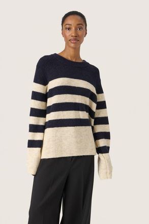 Soaked In Luxury SLSelta Knitted Striped Pullover in Night Sky/sandshelll at Nordstrom, Size Xx-Large