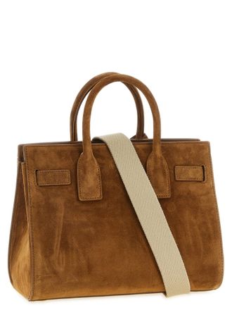 Saint Laurent Womens Suede Top Handle Bag Brown Calfskin Leather