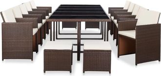 vidaXL Set Comedor De Jard&iacute;n 15 Pzas Y Cojines Rat&aacute;n Sint&eacute;tico Marr&oacute;n Vidaxl