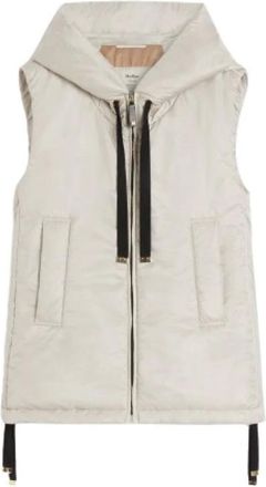 Max Mara Jassen, Dames, Beige, M, Wol, Gewatteerde Gilet met Capuchon