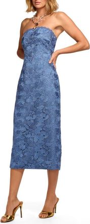 Ramy Brook Tessa Metallic Floral Strapless Lace Sheath Cocktail Dress in Blue Lace at Nordstrom, Size 14