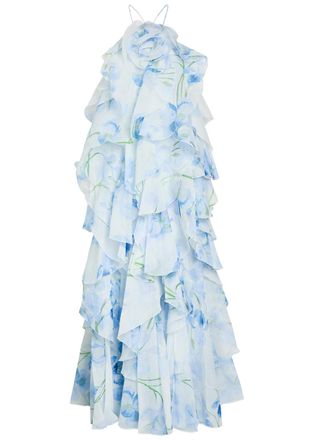 Aje Aje Pandorea Ruffled Chiffon Maxi Dress - Blue - 8 (UK8 / S)