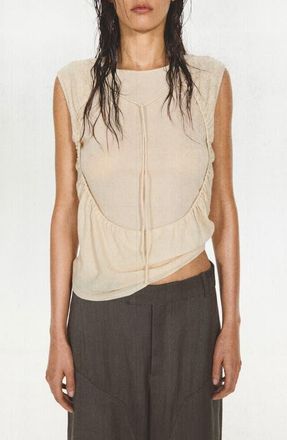 Mango Overlay Top with Gathered Detail in Ecru at Nordstrom, Size Medium