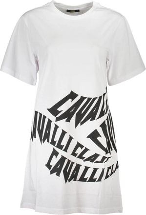 Cavalli Korte witte jurk met ronde hals - Dames - Korte kleedjes - Wit - XS - Kleedjes