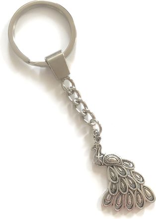 Generic KEYRING - Peahen - Antique Silver Plated. 30mm Wide Split Ring. Peacock
