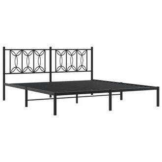 Berkfield Home Metal Bed Frame without Mattress with Headboard Black 183x213cm | Size: 183x213 cm