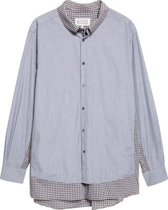 Maison Margiela Double Layer Cotton Button-Up Shirt in Grey/brown Check at Nordstrom, Size 39