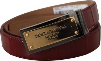 Dolce & Gabbana Brown Leather Gold Engraved Metal Buckle Womens Belt (Pre-Owned)