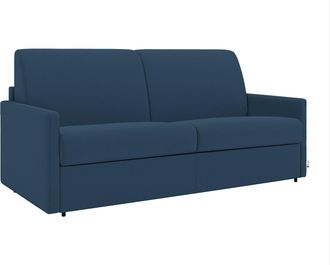 Vente-Unique Sof&aacute; cama de 3 plazas de tela tipo italiano CALIFE - Azul oscuro - Somier de l&aacute;minas de 140 cm - Colch&oacute;n de 14 cm