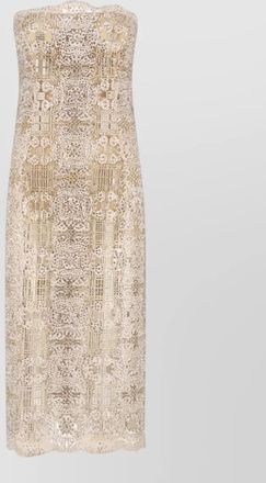 Ermanno Scervino strapless midi dress lace scalloped hem