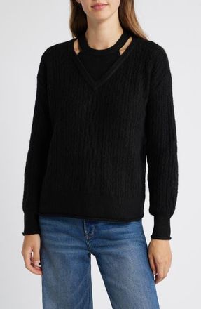 Wit & Wisdom V-Neck Sweater with Bib in Black at Nordstrom, Size X-Large