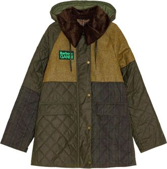 Ganni x Barbour hooded quilted coat - women - Fabric - 34 - Green