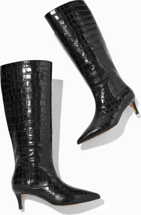 Talbots Kait Croc Embossed Tall Boots - Black - 5 1/2 M Talbots