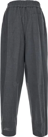 Ami Mens Wide-Leg Wool Trousers Grey