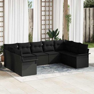 vidaXL Vidaxl - Conjunto De Sof&aacute; De Jard&iacute;n Con Coj&iacute;n 9 Pcs Negro Polirat&aacute;n