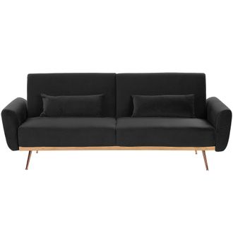 Beliani Beliani - Sof&aacute; Cama Tapizado En Terciopelo Negro 3 Plazas Patas De Metal Cojines Adicionales Retro Eina