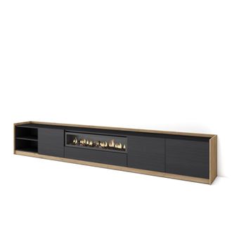 Skraut Home Skraut Home - Mueble Tv, Televisi&oacute;n, 310x37x50cm, Para Tv Hasta 80, Chimenea El&eacute;ctrica, Negro Y Roble