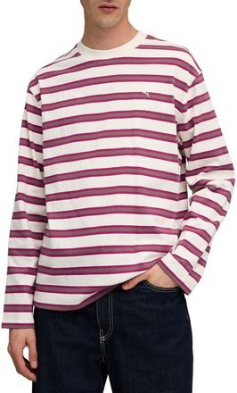 Puma Machts Mit Qualitat Stripe Long Sleeve Cotton T-Shirt in Berry at Nordstrom, Size Xx-Large