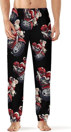 Generic Santa Snowy Motorcycle Mens Pajama Pants Soft Bottom Pant Pj Lounge Set Sleepwear Nightwear