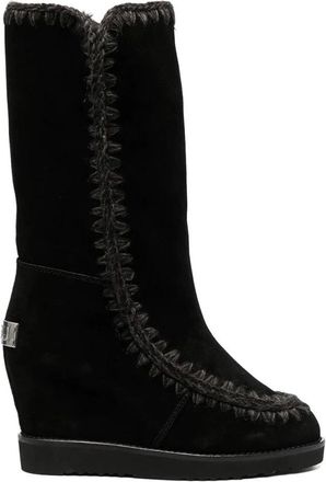 Mou Zwarte Su&egrave;de Franse Teen Lange Laarzen - Dames - Winterlaarzen - Zwart - 39 EU - Su&egrave;de - Schoenen