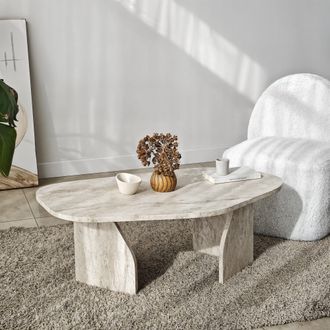 Dmora Mesa De Centro Lozza, Forma Ovalada, Tapa De Madera Nobilitada, Color Blanco, 100x60x35h Cm M&aacute;rmol Blanco