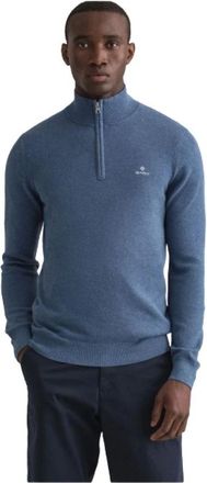 GANT Klassieke katoenen piqu&eacute; sweater met halve rits - Heren - Sweatshirts - Blauw - 4XL - Katoen - Hoodies & sweatvesten