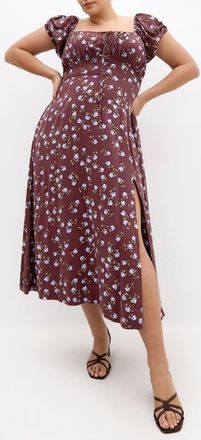 City Chic Abbie Floral Print Midi Dress in Cocoa Meadow at Nordstrom