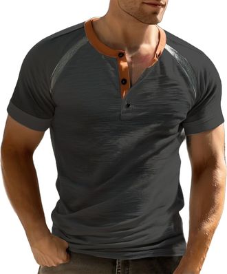 Generic Mens T Shirt UK Summer Casual Short Sleeve Button down Vintage Stylish Round Neck Henley Shirts Classic Regular Fit Lighweight Breathable T Shirts Com