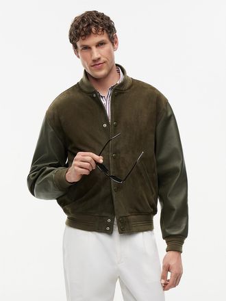 Tommy Hilfiger Mens Leather and Suede Varsity Jacket - Platinum Olive - XL