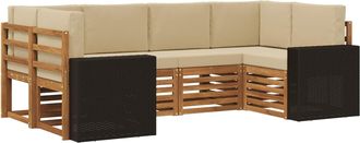 vidaXL Conjunto De Sof&aacute;s De Exterior 6 Uds. Natural Y Beige Poli&eacute;ster Vidaxl
