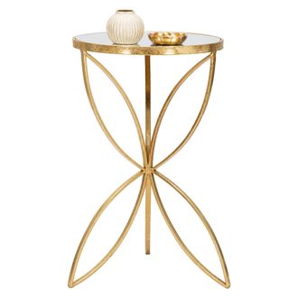 Dmora Mesa De Sal&oacute;n Balesosa, Dise&ntilde;o Con Mariposa, Forma Redonda, Color Transparente, 35x35x60h Cm Oro