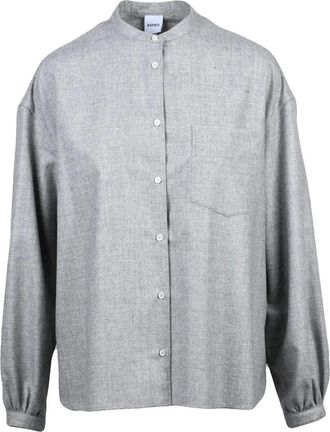Aspesi Light Grey Virgin Wool-Blend Mandarin Collar Shirt