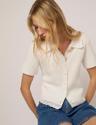 Nobody's Child White Crochet Collar Shirt