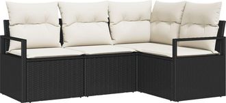 vidaXL Garden Sofa Set 4 pcs Black Poly rattan Vidaxl