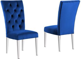 Best Master Furniture Layla Modern Velvet Upholstered Side Chairs in Blue (Set of 2)