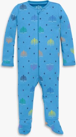 primary Baby Organic Zip Footie In Rainbow Menorahs in Cornflower at Nordstrom, Size 18-24M
