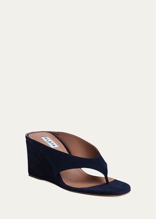 Alaia Suede Wedge Thong Sandals
