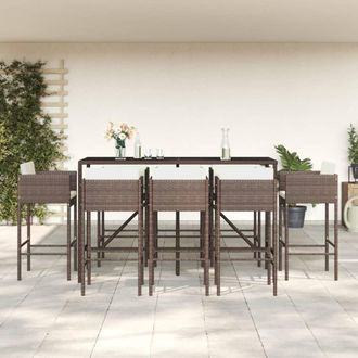 Berkfield Home 9 Piece Garden Bar Set with Cushions Brown Poly Rattan